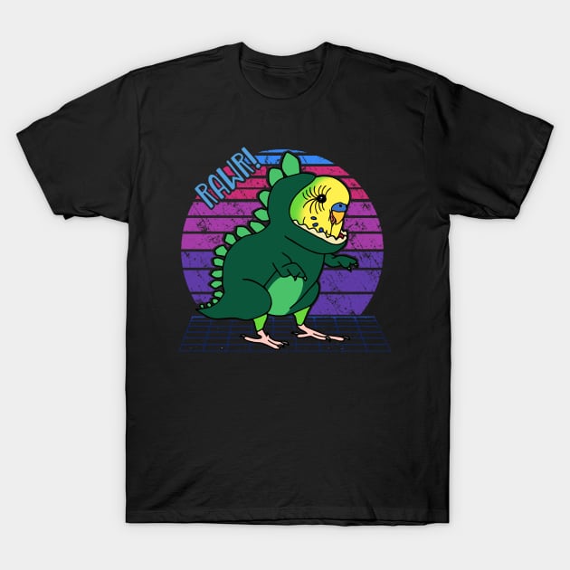 Aesthetic Vaporwave Yellow green budgie Dinosaur Doodle T-Shirt by FandomizedRose